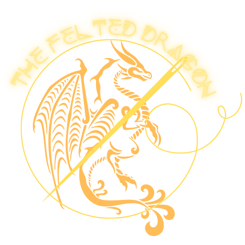 Vector of a dragon with the words "The Felted Dragon"