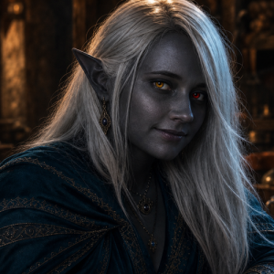 An edited photo featuring the site owner as her half-drow Dungeons and Dragons character